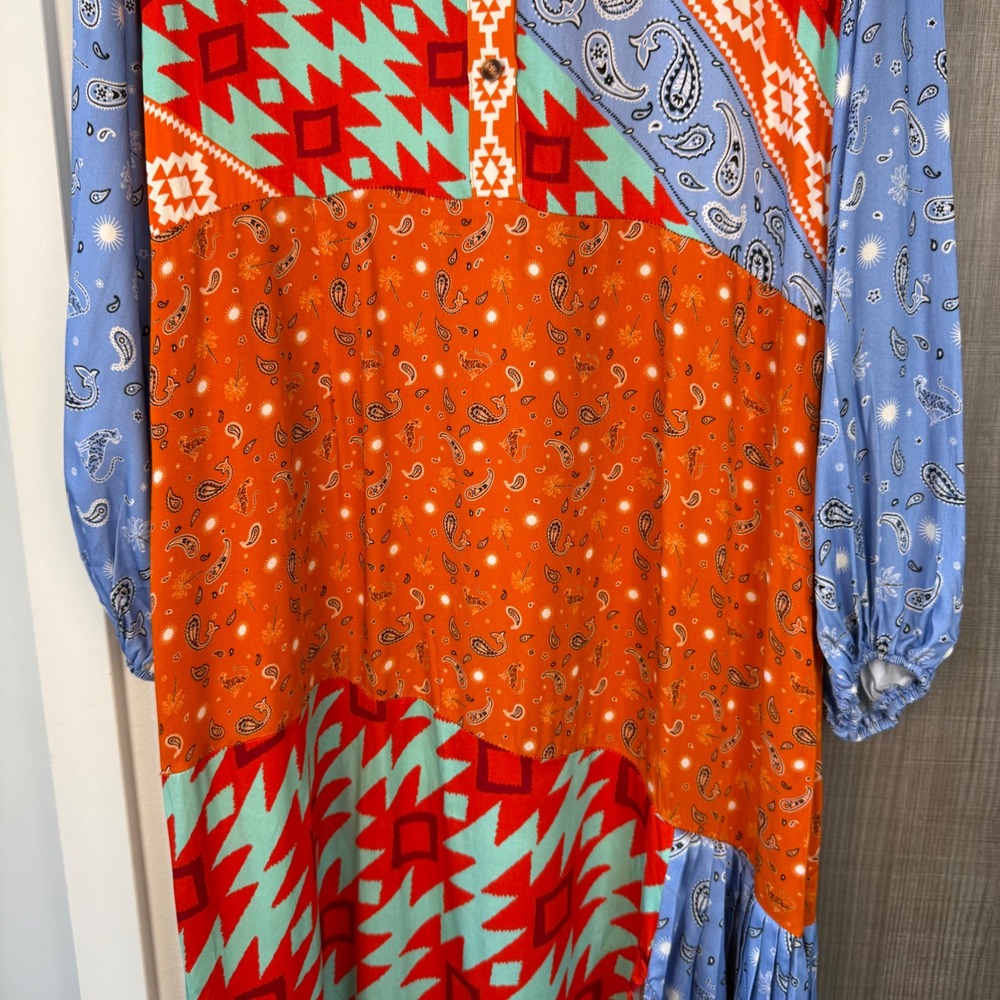 NEW Never Fully Dressed Blue Clash Effie Shirt Maxi Dress Patchwork Boho Size 16 - Picture 5 of 12